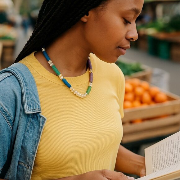 Sea glass of color beaded Necklace - Picture 3 of 7